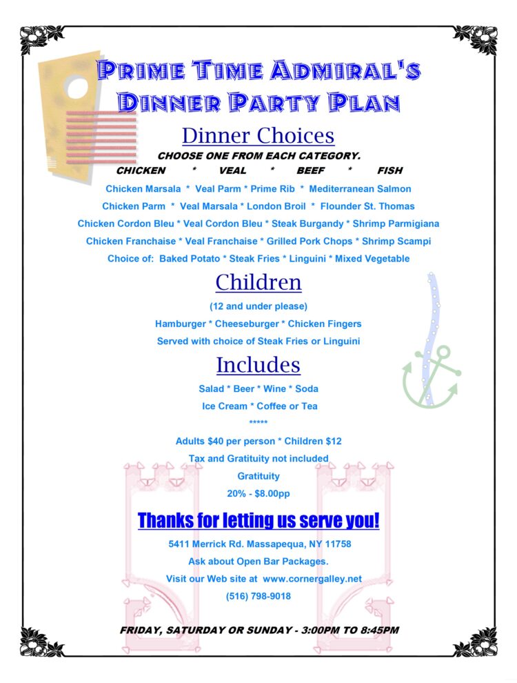 Admiral's1 Dinner Party Plan Prime Time