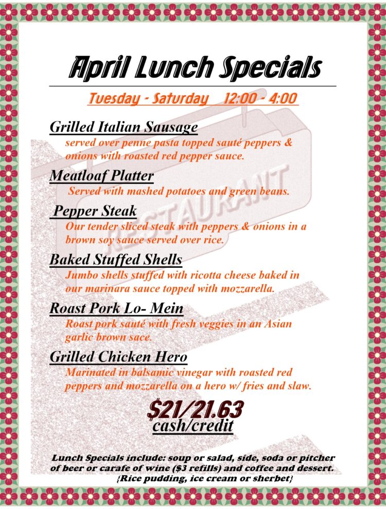 April lunch Specials
