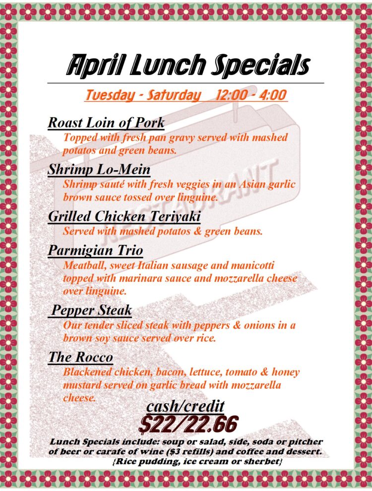 April lunch Specials