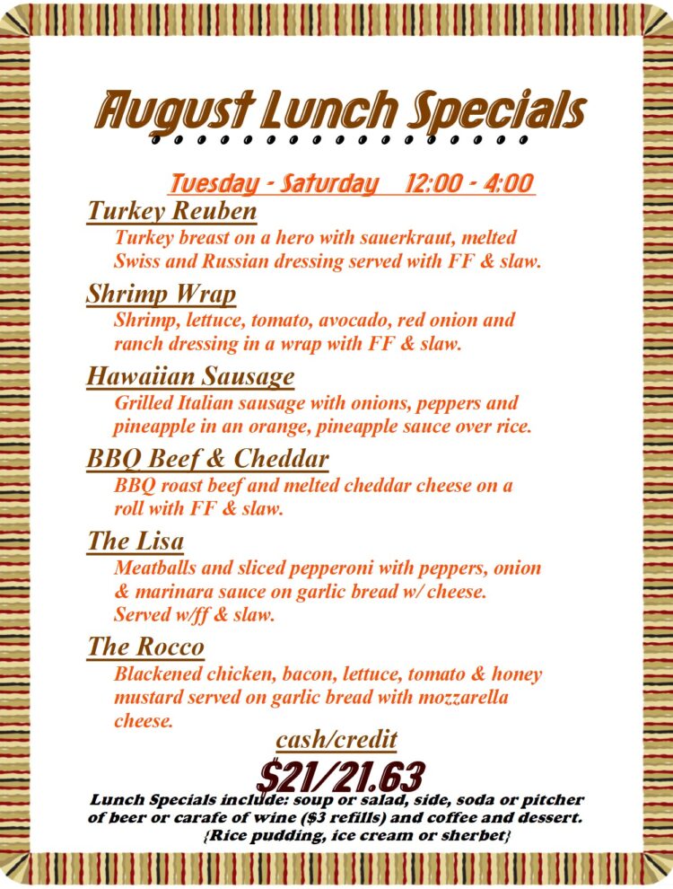 August lunch Specials