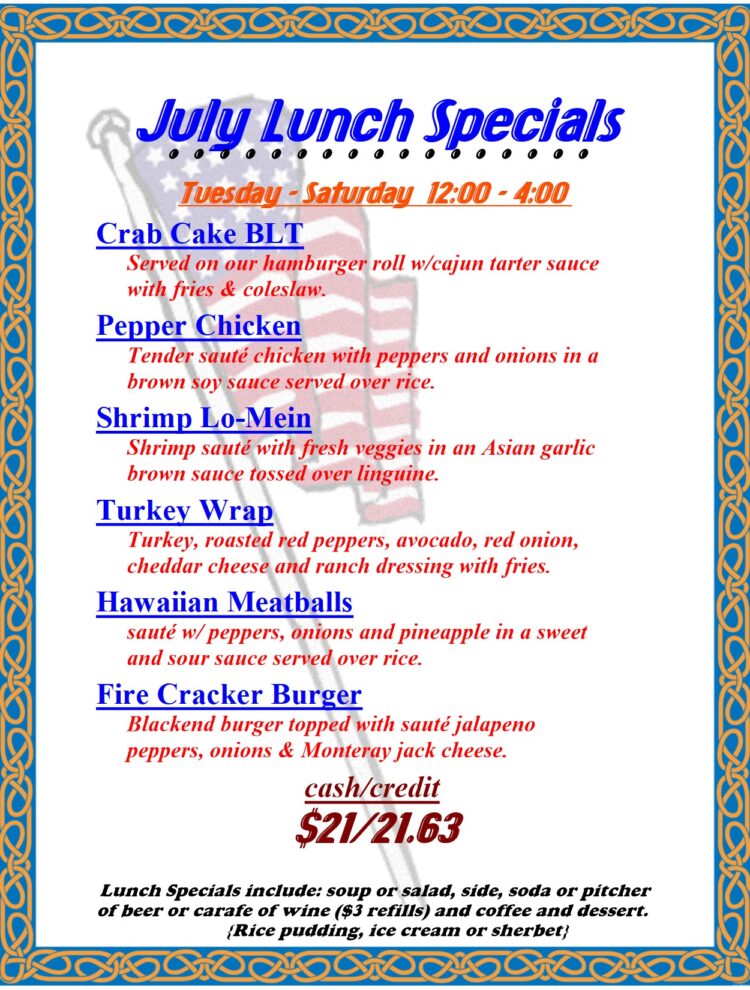 July lunch Specials