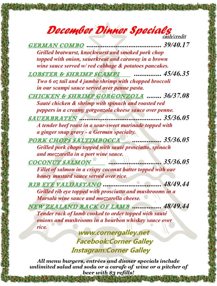 december dinner specials