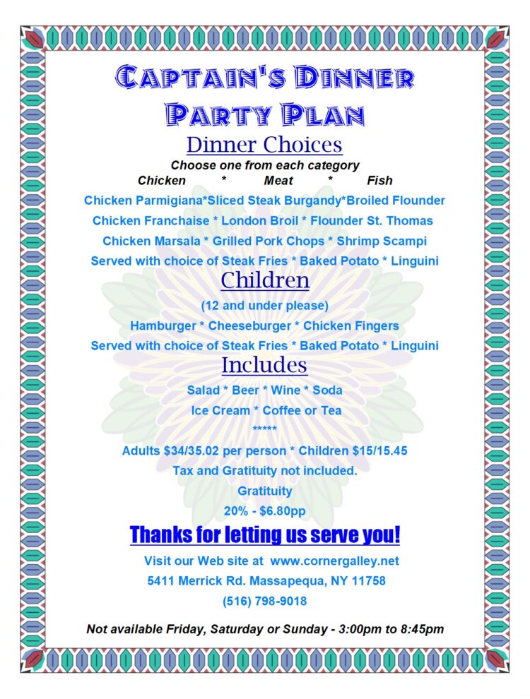 Captain's Dinner Party Plan