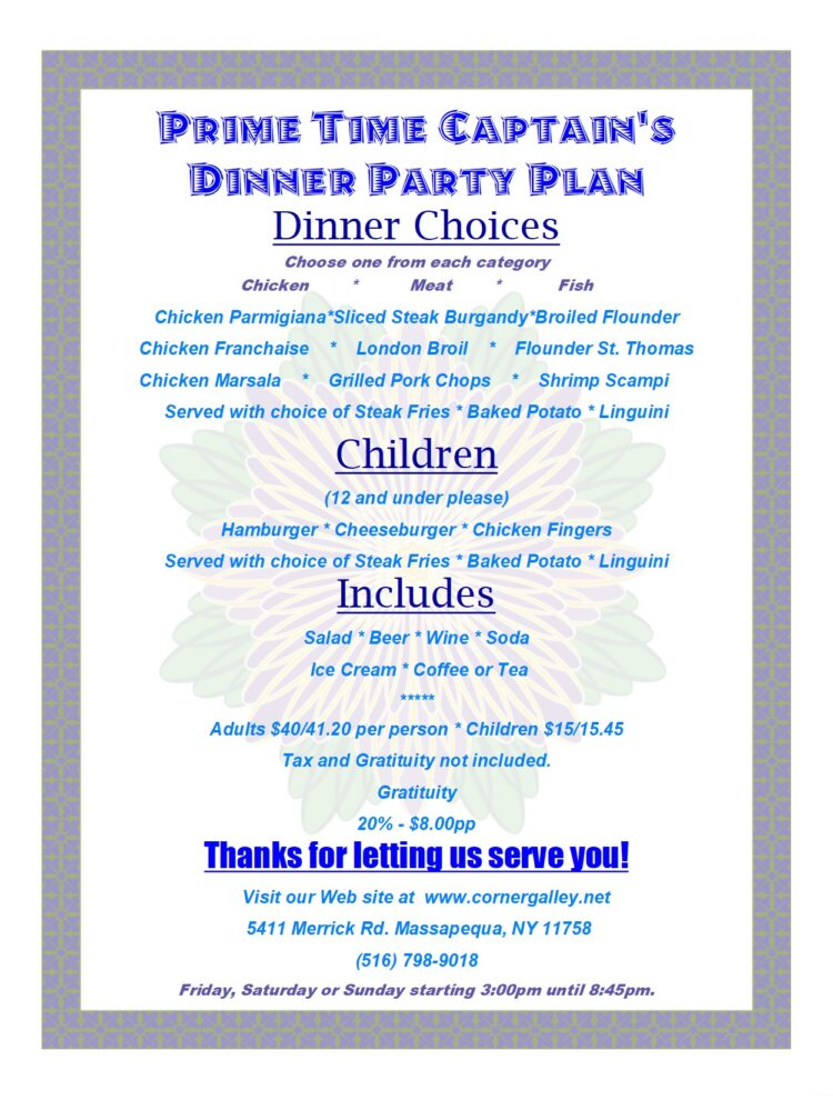 Captain's Dinner Party Plan - Prime Time