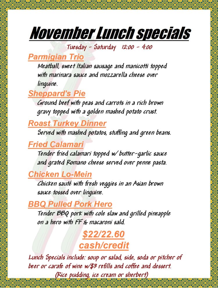 November lunch specials